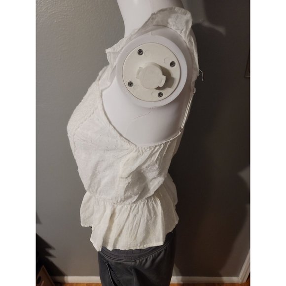 Sweet Wanderer White Peplum Sleeveless Semi Sheer Blouse Size M 100% Cotton - Picture 2 of 6